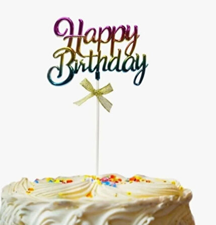 Çok Renkli Happy Birthday Yazılı Pasta Süsü-Çubuğu
