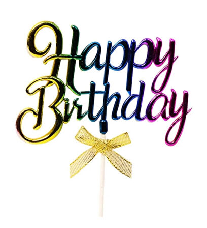 Çok Renkli Happy Birthday Yazılı Pasta Süsü-Çubuğu