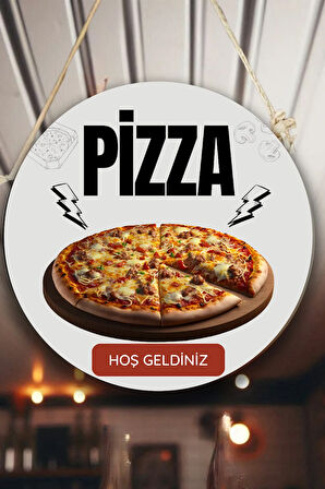 Pizza Salonu için Tek Taraflı Hoş Geldiniz Tabelası, Pizza Dükkan Kapı Duvar Tablo Pano Süs Dekor