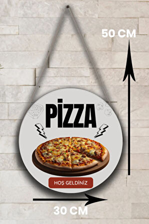 Pizza Salonu için Tek Taraflı Hoş Geldiniz Tabelası, Pizza Dükkan Kapı Duvar Tablo Pano Süs Dekor