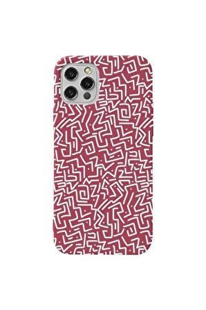 Iphone 12 Pro Max Bordo Renkli Silikon Telefon Kilifi - Sweet Doodle White
