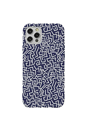 Iphone 12 Pro Max Lacivert Renkli Silikon Telefon Kilifi - Sweet Doodle White