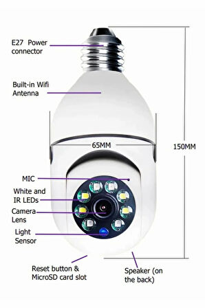 360 Ptz Ip Kamera Gece Görüş Kablosuz Akıllı Ampul Wifi Camera