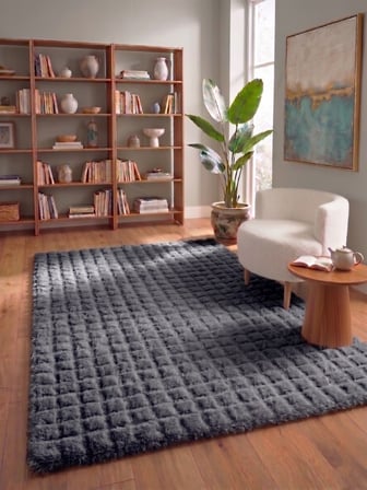 Lux Bubble Ekstra Yumoş Peluş Halı Kaymaz Taban Puffy Tavşan Tüyü Halı Antrasit
