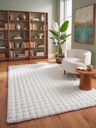 Lux Bubble Ekstra Yumoş Peluş Halı Kaymaz Taban Puffy Tavşan Tüyü Halı Beyaz