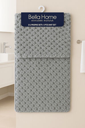 Bella Home 2'li Petek Puffy Klozet Takımı - Yıkanabilir Kaymaz Dot Taban - 60x100 cm 50x60 cm