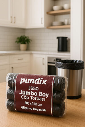 Pundix Pundıx J650 Endüstriyel Jumbo Boy Çöp Poşeti – 80X110 cm – 1 Koli (10 Rulo / 100 Adet) Dayanıklı, Sızdırmaz ve Geniş Hacimli Çöp Torbası