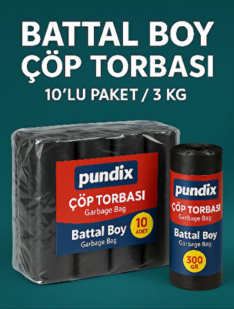 Pundix Pundıx Battal Boy Çöp Torbası 75X90 cm (10’lu Rulo – Opp Ambalajlı – Toplam 3 Kg) | Dayanıklı, Sızdırmaz ve Geniş Hacimli Çöp Poşeti