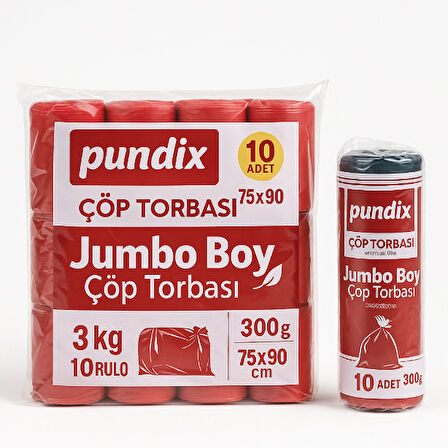 Pundix Pundıx Battal Boy Çöp Torbası 75X90 cm (10’lu Rulo – Opp Ambalajlı – Toplam 3 Kg) | Dayanıklı, Sızdırmaz ve Geniş Hacimli Çöp Poşeti