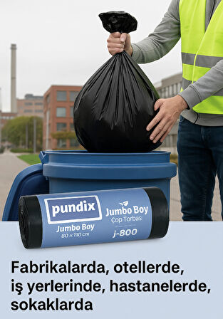 Pundix Pundıx J800 Jumbo Boy Çöp Torbası 80X110 cm – 1 Koli (10 Rulo x 10 Adet) – Profesyonel Endüstriyel Kullanım Dayanıklı, Sızdırmaz ve Geniş Hacimli Çöp Poşeti