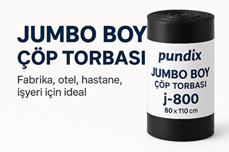 Pundix Pundıx J800 Jumbo Boy Çöp Torbası 80X110 cm – 1 Koli (10 Rulo x 10 Adet) – Profesyonel Endüstriyel Kullanım Dayanıklı, Sızdırmaz ve Geniş Hacimli Çöp Poşeti