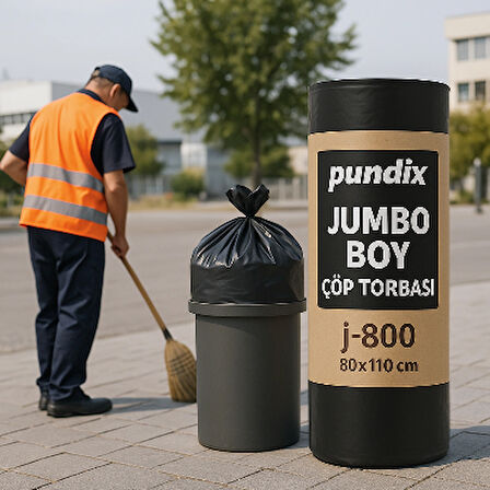 Pundix Pundıx J800 Jumbo Boy Çöp Torbası 80X110 cm – 1 Koli (10 Rulo x 10 Adet) – Profesyonel Endüstriyel Kullanım Dayanıklı, Sızdırmaz ve Geniş Hacimli Çöp Poşeti