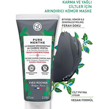 Yves Rocher Karma, Yağlı Ve Akneye Eğilimli Ciltler Için Pure Menthe Kömür Maske-75 ml