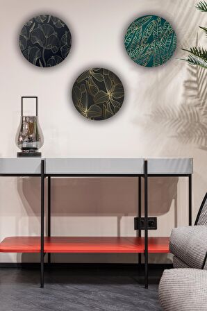 Ahşap Tablo Yaprak Çiçek Desenli 3'lü Mdf Tablo