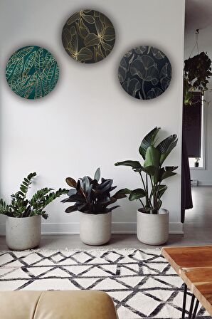 Ahşap Tablo Yaprak Çiçek Desenli 3'lü Mdf Tablo