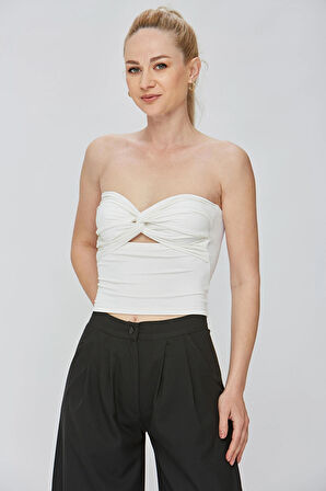 Beyaz Kumaş Kadın Ultra Soft Straplez Crop Bluz