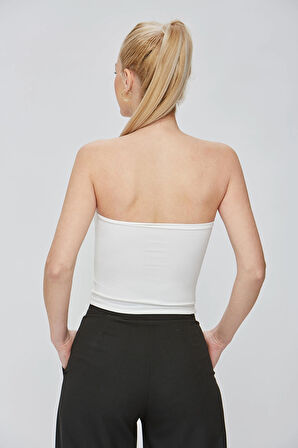 Beyaz Kumaş Kadın Ultra Soft Straplez Crop Bluz