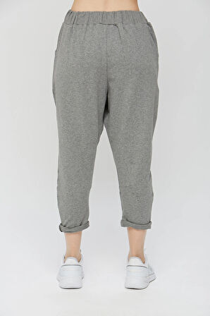 Gri Kadın Oversize Rahat Geniş %100 Pamuk Likra 3 lü Eşofman Takımı