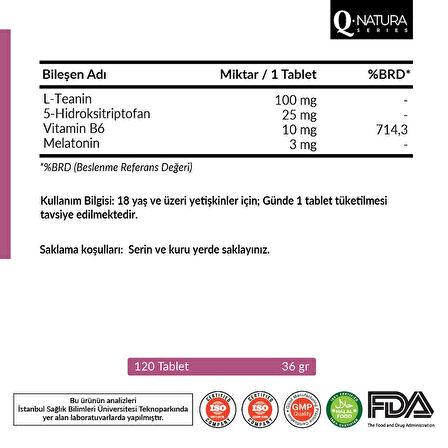 Melatonin (L-Teanin, 5 HTP, Vitamin B6) 120 Tablet