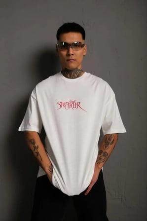 Erkek Oversize Tişört –  24/1 Penye Kumaş, Bisiklet Yaka, Ön  Arka Baskılı, Streetwear Tarzı Rahat Büyük Kalıp TShirt