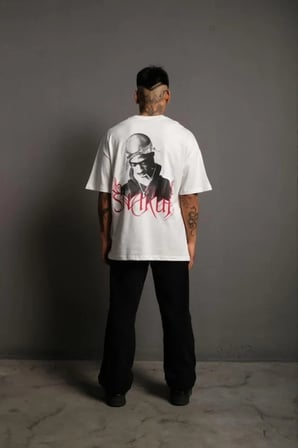 Erkek Oversize Tişört –  24/1 Penye Kumaş, Bisiklet Yaka, Ön  Arka Baskılı, Streetwear Tarzı Rahat Büyük Kalıp TShirt