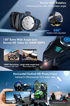 Wearfitpro Q28 Motosiklet Kask İçin 1080p 360 Derece Dönebilen Video Kamera Bluetooth Kulaklık