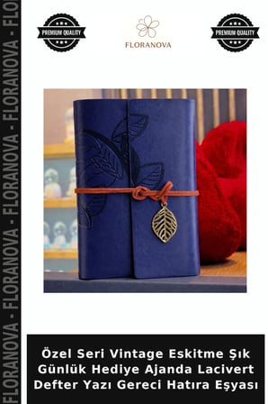 Özel Seri Vintage Eskitme Şık Günlük Hediye Ajanda Lacivert Defter Yazı Gereci Hatıra Eşyası