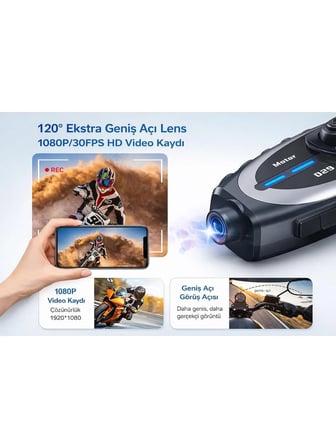 Motorsiklet Kask Için Interkom & Kamera | 1080P Kayıt, 500 M Interkom, Ipx6 Su Geçirmez, Uzun Pil Ömrü