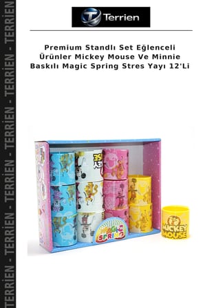 Premium Standlı Set Eğlenceli Ürünler Mickey Mouse Ve Minnie Baskılı Magic Spring Stres Yayı 12'Li