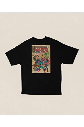 Marvel Tale Kahramanlar Baskılı Dergi Kapağı Baskılı Unisex Oversize Tişört