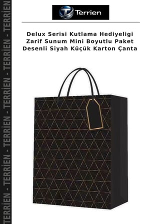 Delux Serisi Kutlama Hediyeligi Zarif Sunum Mini Boyutlu Paket Desenli Siyah Küçük Karton Çanta