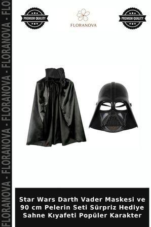 Star Wars Darth Vader Maskesi ve 90 cm Pelerin Seti Sürpriz Hediye Sahne Kıyafeti Popüler Karakter