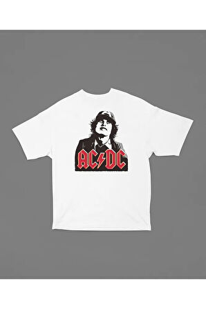 Unisex Ac Dc Rock Grubu Baskılı Tişört, Oversize Metal Müzik Grubu Tişört