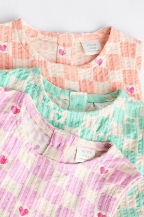 Next Baby % 100 Pamuklu Pembe Pastel 3’lü Romper Set
