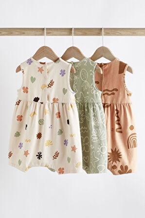 Next Baby Pamuklu Krem Çiçek Desenli Romper 3’lü Set