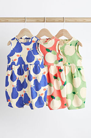 Next Baby % 100 Pamuklu Parlak Meyveler Romper 3’lü Set