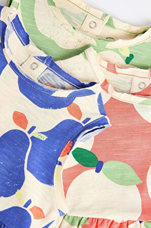 Next Baby % 100 Pamuklu Parlak Meyveler Romper 3’lü Set