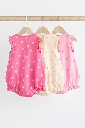 Next Baby % 100 Pamuklu Pembe Kalp Desenli 3’lü Romper Set