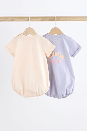 Next Baby % 100 Pamuklu Lila Krem Tavşan Desenli 2’li Romper Set
