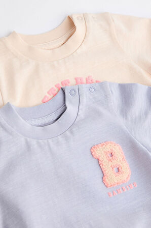 Next Baby % 100 Pamuklu Lila Krem Tavşan Desenli 2’li Romper Set