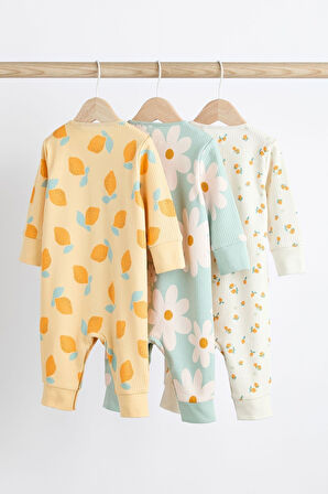 Next Baby % 100 Pamuklu Sarı Limon Çiçek Desenli 3’lü Tulum Set