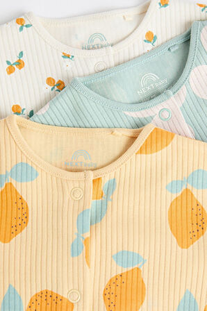 Next Baby % 100 Pamuklu Sarı Limon Çiçek Desenli 3’lü Tulum Set