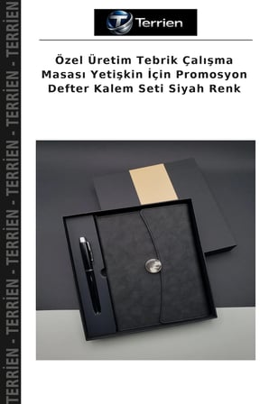 Özel Üretim Tebrik Çalışma Masası Yetişkin İçin Promosyon Defter Kalem Seti Siyah Renk