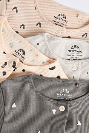 Next Baby % 100 Pamuklu Kahverengi Gri 4’lü Tulum Set