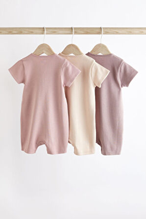 Next Baby % 100 Pamuklu Pastel Renkler 3’lü Romper Set
