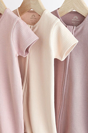 Next Baby % 100 Pamuklu Pastel Renkler 3’lü Romper Set