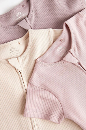 Next Baby % 100 Pamuklu Pastel Renkler 3’lü Romper Set