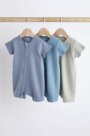 Next Baby % 100 Pamuklu Mavi Gri 3’lü Romper Set