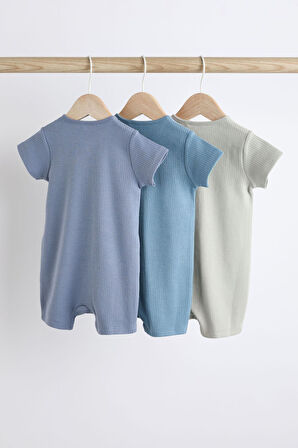 Next Baby % 100 Pamuklu Mavi Gri 3’lü Romper Set