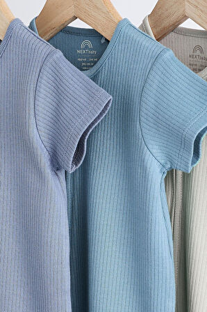 Next Baby % 100 Pamuklu Mavi Gri 3’lü Romper Set